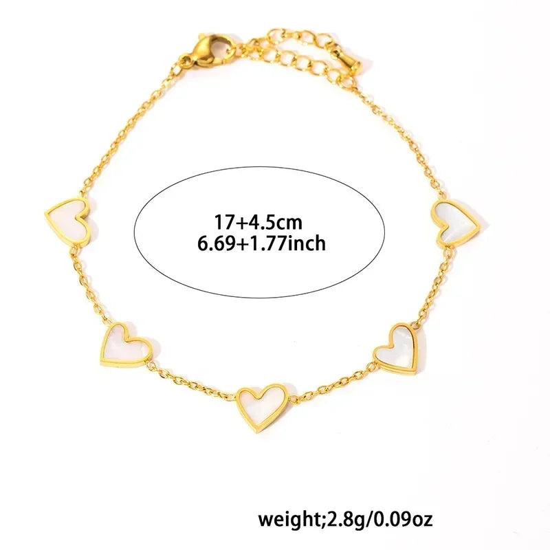 ANENJERY 316L Stainless Steel Heart Shell Necklace Bracelet Earrings For Women Girls Simple Fashion Jewelry Set Gifts Wholesale